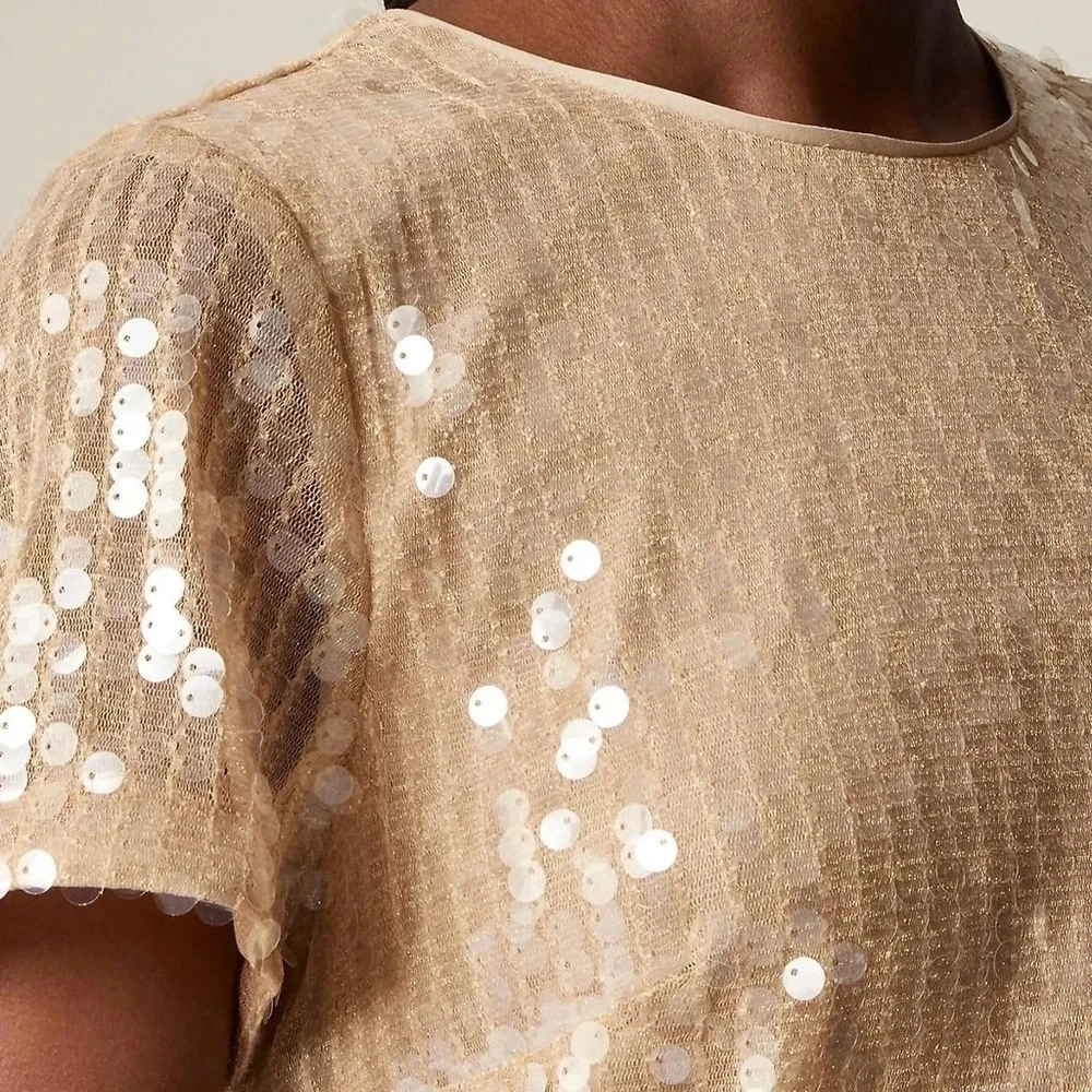 J. Crew Sequin short-sleeve slip dress in gold cream size 16